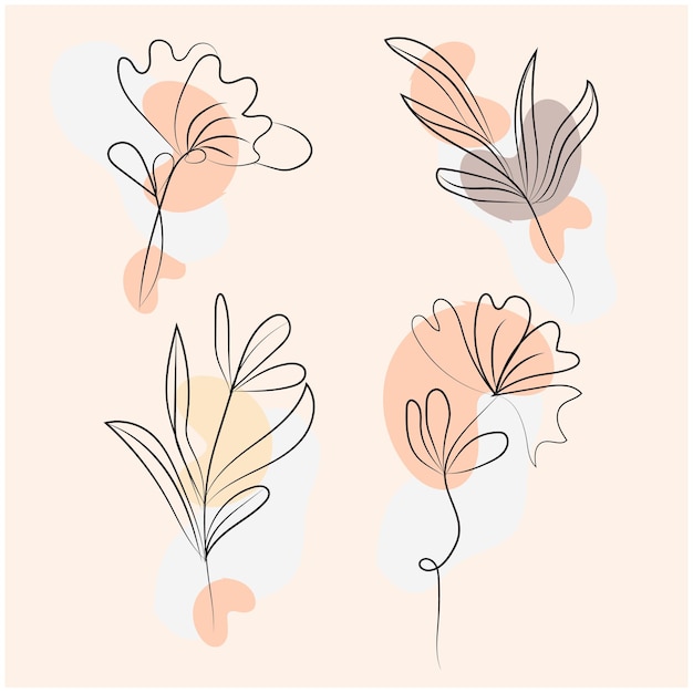 Vektor-Set botanischer Blatt-Doodle-Wildblumen-Linienzeichnungen