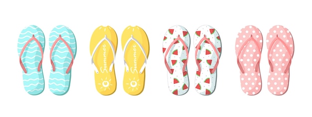 Vektor-Set mit bunten Sommer-Flip-Flops für Strandurlaub-Designs Flip-Flops-Set