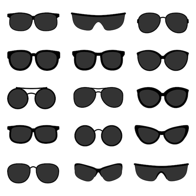 Vektor-set schwarze sonnenbrille auf weißem hintergrund