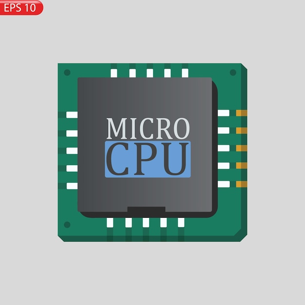 Vektor-Set Symbol von Computerchips. Der Prozessor hat die Aufschrift CPU, Chip, Mikrochip, Prozess