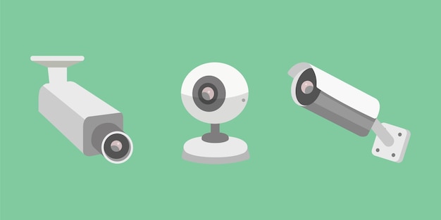 Vektor-Set Überwachungskamera CCTV-Cartoon-Illustration Sicherheit und Beobachtung