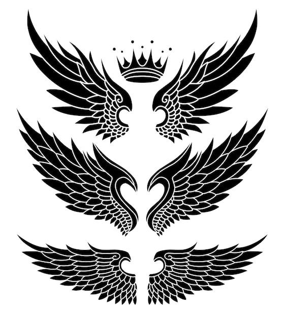 Vektor vektor-set von angel wings tribal tattoo