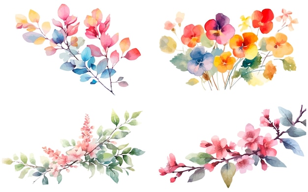 Vektor-Set von Aquarellblumen