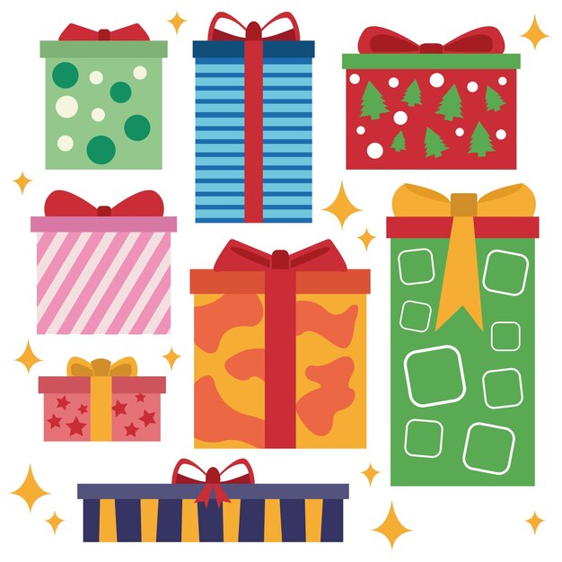 Vektor-Set von bunten Geschenkkisten für Weihnachten