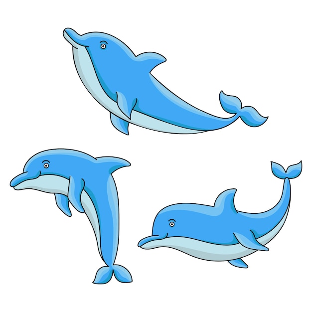 Vektor-Set von Cartoon-Delphin-Illustrationen