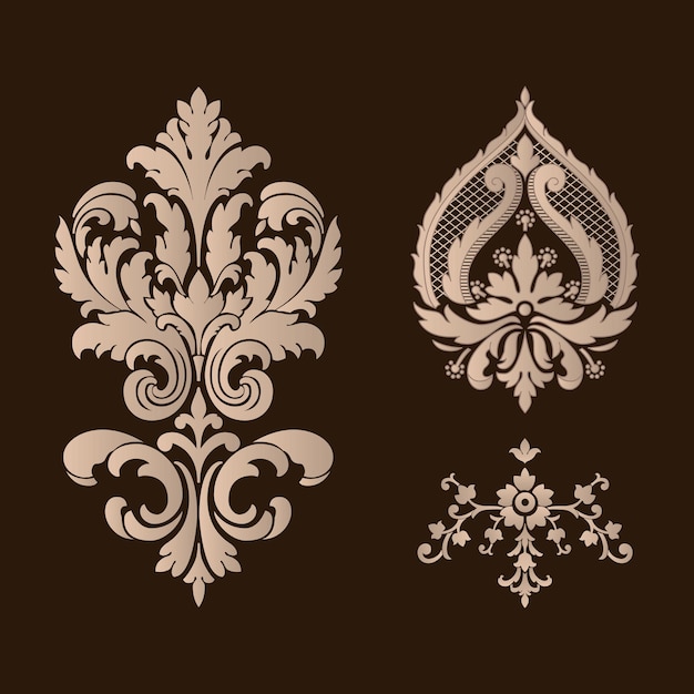 Vektor-set von damast-zierelementen elegante florale abstrakte elemente für das design perfekt für einladungskarten etc