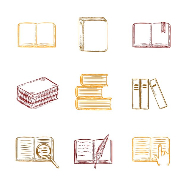 Vektor-set von farbskizzen-bücher-icons