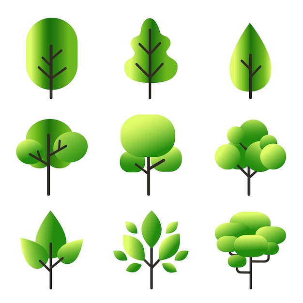 Vektor vektor-set von grünen bäumen icons