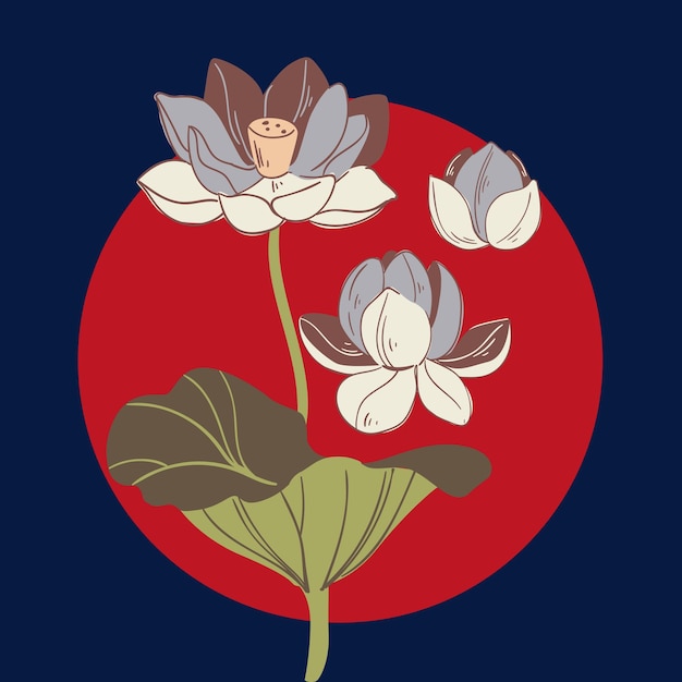 Vektor-Set von handgezeichneten Lotusblumen und Blättern Sketch floral Botaniksammlung in Grafik