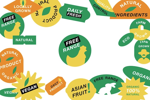Vektor-set von logos, abzeichen und symbolen für natürliche landwirtschaftliche und gesundheitsprodukte sammlungssymbol für lokal angebaute und biologische lebensmittel