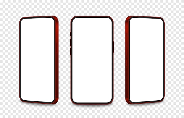 Vektor-set von telefon-mockups aus verschiedenen blickwinkeln rotes telefon-mockup-technologiegerät smartphone