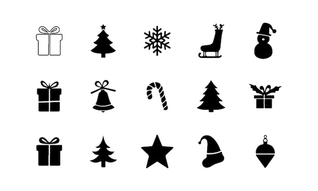 Vektor-Set von Weihnachtselementen, Silhouetten, Weihnachten, Schlitten, Rentier, Baum usw.