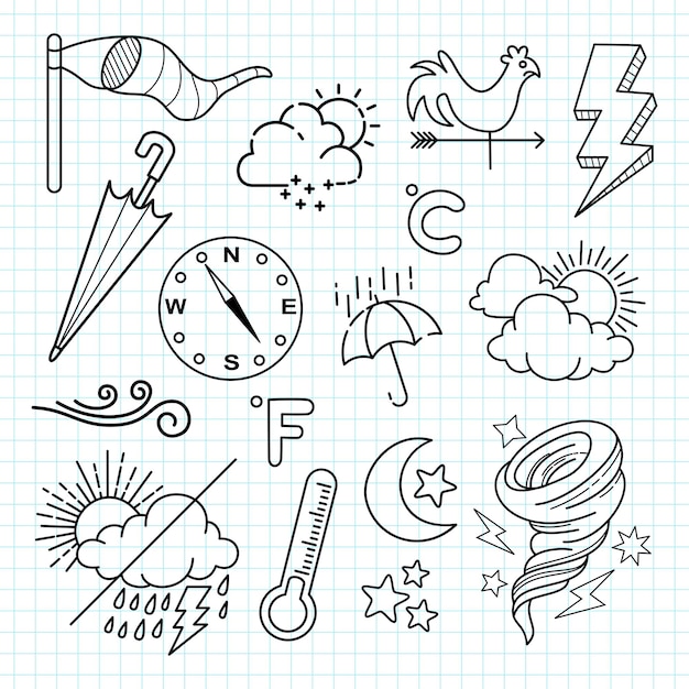 Vektor-set von wetter-doodle-elementen für designzwecke