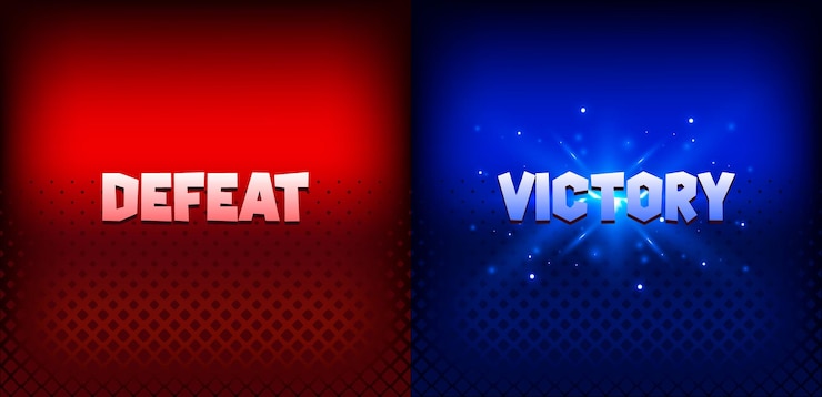 Vektor-Sieg- und Niederlage-Spiel-UI-Hintergrund für den Spiel-UI-Bildschirm auf rotem und blauem Hintergrund