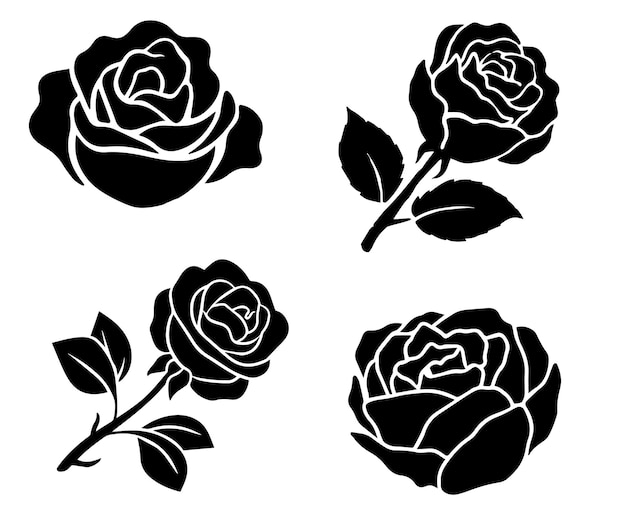 Vektor-Silhouette-Design von Rosenblumen