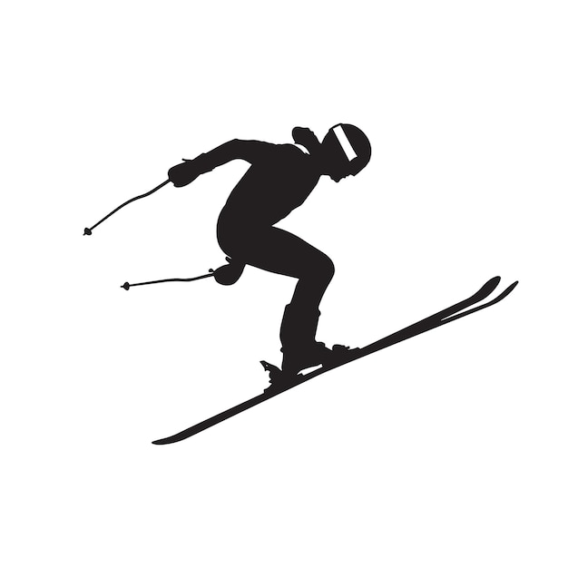 Vektor-silhouette eines flach-ausschnitt-symbols eines winterskiers