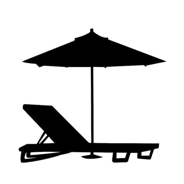 Vektor-Silhouette von Liegestuhl und Regenschirm für Sommerdekorationen und Strandprojekte