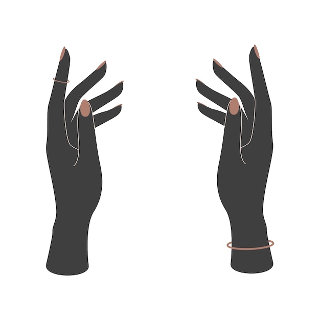 Vektor-silhouetten von frauenhänden mit maniküre auf weißem hintergrund. vektorillustration