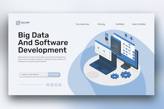 Vektor-Softwareentwicklungs-Landing-UI-Seitendesign-Vorlage