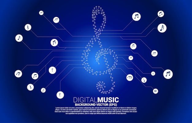 Vektor sol musik key note von dot connect line circuit board stil. konzepthintergrund für lied- und konzertthema.