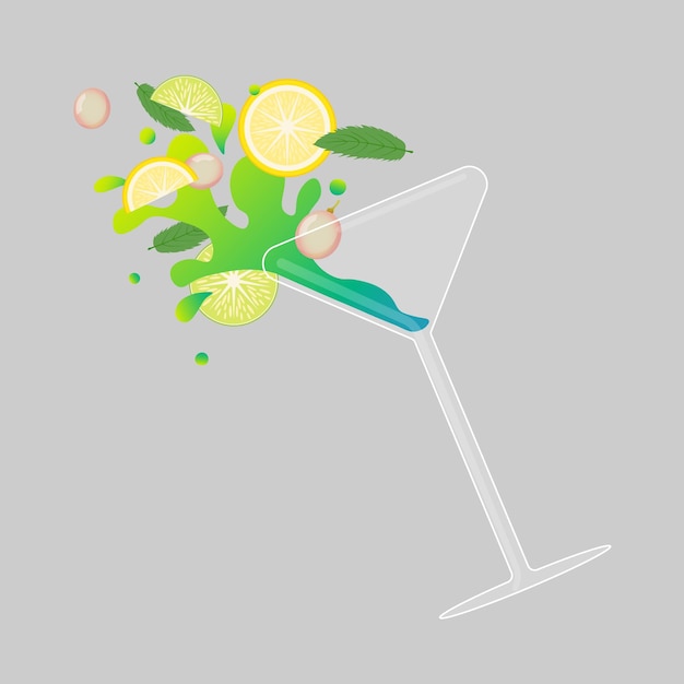 Vektor-sommerfest coerfrischender, heller, leckerer cocktail mit limetten-minz-zitronen-acktails bunte getränke