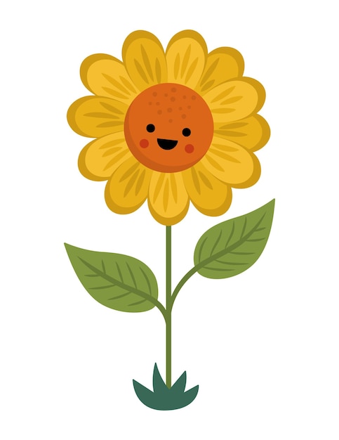 Vektor-Sonnenblumen-Symbol Orange blühende Sonne Blume Illustration Blumen-Cliparts Nette flache Sommerblüte isoliert auf weißem Hintergrund Bauernhofpflanze picturexA