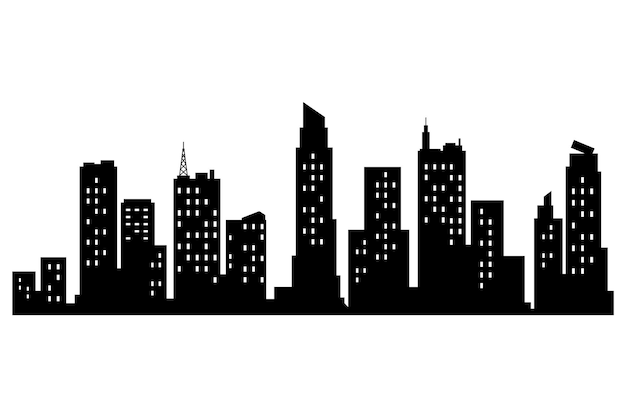 Vektor vektor-stadtsilhouette moderne städtische landschaft hohe gebäude mit fenstern illustration auf weißem hintergrund