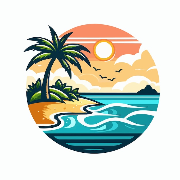Vektor-strand-insel-landschaft vektor-illustration logo-design