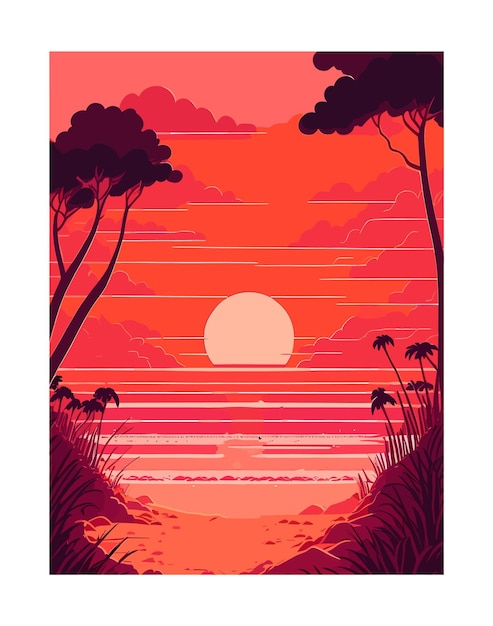 Vektor-Strand-Retro-Illustration und tropischer Hintergrund