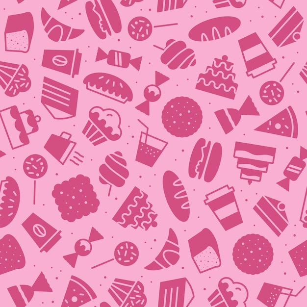 Vektor süßes einfaches Muster flaches Stil rosa Farbe für Verpackung Verpackungspapier Café Restaurant Menü Bäckerei Website Dessert Banner Cupcake gebackenen Hintergrund 10 Eps