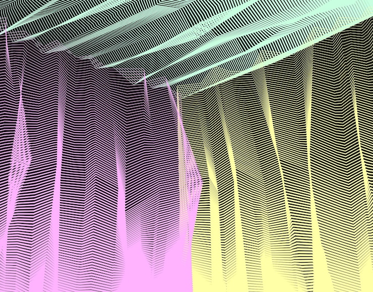 Vektor vektor surreale illusionskunst für design, linienkunst 3d-dimensionaler strukturierter innenraum, halluzinogenes drogentrip-thema. fantastische psychedelische trendige moderne op-art, optische dimensionale illusion.