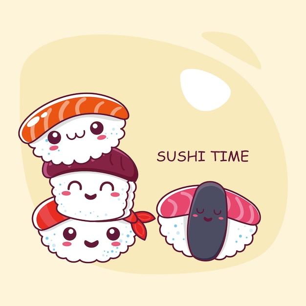 Vektor vektor-sushi-kawaii-cartoon-illustration