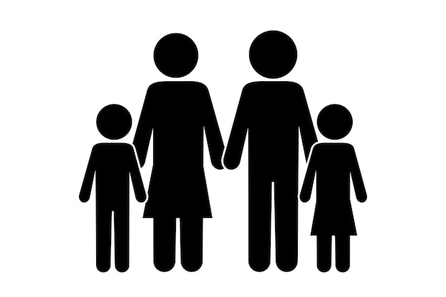 Vektor-symbol von eltern mit kindern schwarze silhouette einer familie schwarz-weiße familienillustration