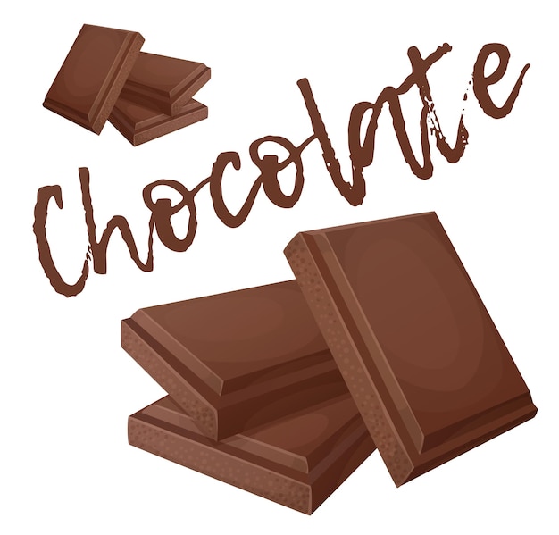 Vektor-Symbol von Schokoladenstücken, isoliert auf weißem Hintergrund, gebrochener, brauner Schokoladenbar-Cartoon