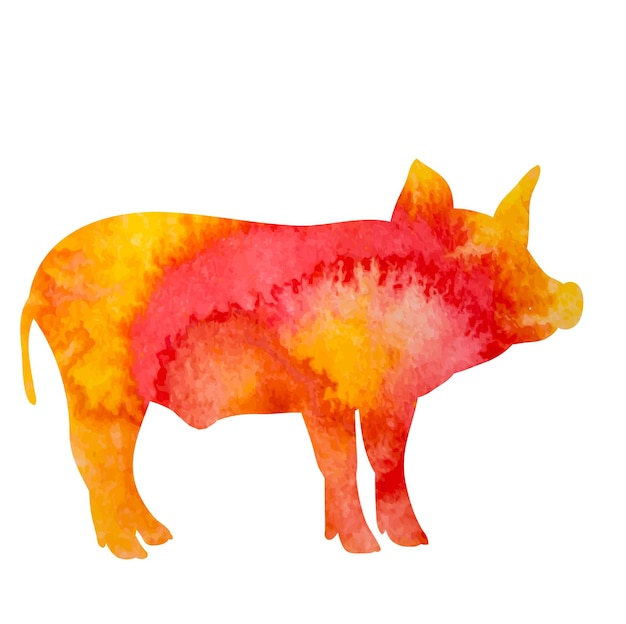 Vektor vektor-symbol weißen hintergrund aquarell silhouette schwein