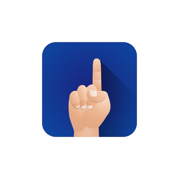 Vektor symbolisches Drücken des Zeigefingers männliche Handfläche zeigt Geste Konzept Zeichen Abbildung Licht Symbol Poster Design isoliert auf blauem Hintergrund