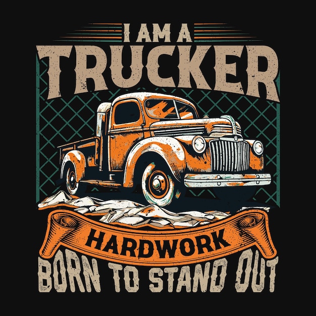 Vektor vektor-t-shirt-etikettendesign für trucker oder lkw-fahrer und autoliebhaber