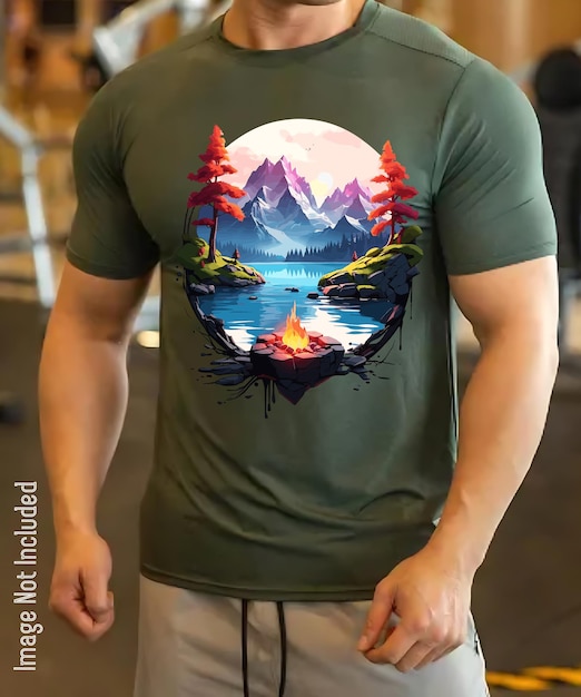 Vektor vektor-t-shirt mit tintenmalerei t-shirt-design t-shirt mit sonnenuntergang und palmen lebendige farben