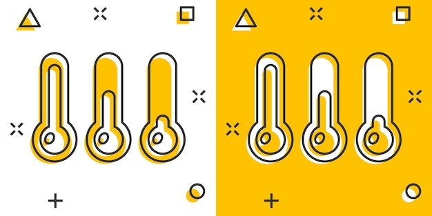 Vektor-thermometer-symbol im comic-stil zielzeichen-illustrationspiktogramm thermometer-business-splash-effekt-konzept
