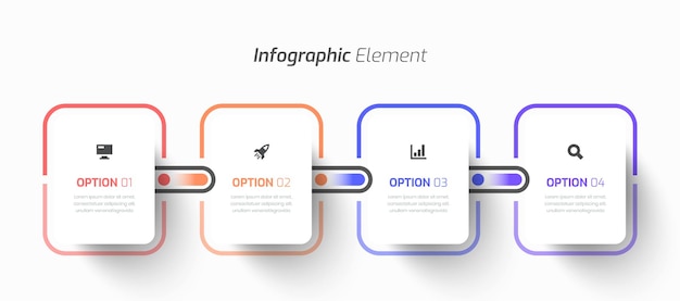 Vektor vektor-timeline-infografik-geschäft mit rechteckigem beschriftungsliniensymbol und 4 optionen für die präsentation