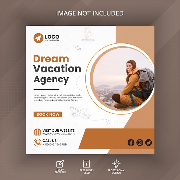 Vektor-Urlaubsreisen moderne Business-Wohnung Instagram-Post-Banner-Vorlage