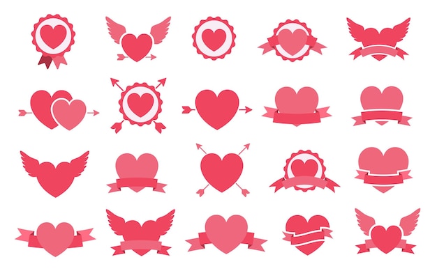 Vektor-Valentinstag mit rotem Herz formt Aufkleber-Etiketten-Tags-Banner-Icons-Design