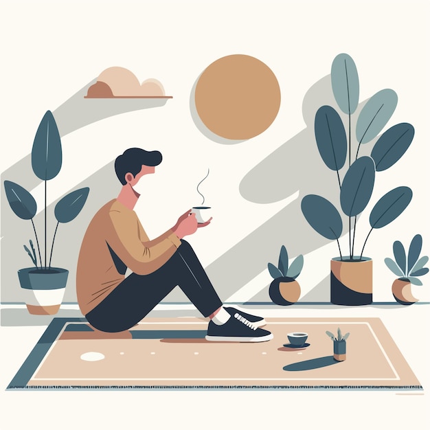 Vektor von menschen, die auf einem sockel sitzen und kaffee in flachem design-stil trinken