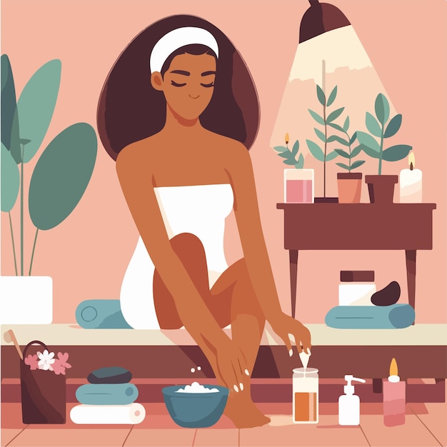 Vektor von Menschen, die ein SPA mit einem einfachen und minimalistischen flachen Designstil haben