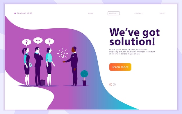 Vektor-webseiten-designvorlage - komplexe geschäftslösung, projektunterstützung, online-beratung, moderne technologie, service, zeitmanagement, planung. landingpage. app. flache konzeptillustration