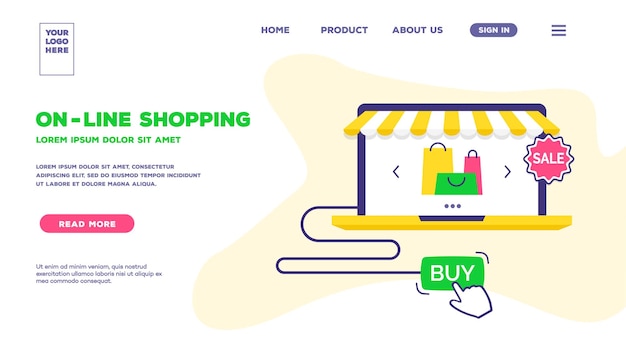 Vektor-Webseiten-Vorlage von Online-Shopping-Trendy-Flat-Stil Konzept für E-Commerce mobile Apps mobile Website Landing Page Hintergrund Moderne Schnittstelle UX UI Bildschirmvorlage für die Website 10 Eps