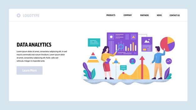 Vektor vektor-website-design-vorlage datenanalyse-konzept finanzberichte und präsentation teamarbeit im büro landing page-konzepte für website- und mobile-entwicklung moderne flache illustration