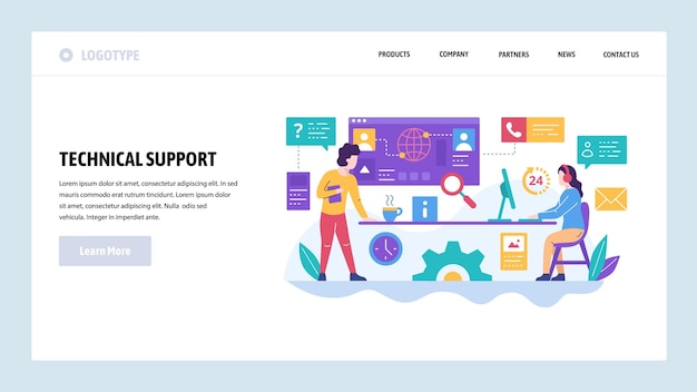 Vektor-Website-Designvorlage Call Center und Hotline für technischen Support Kundenhilfe Service Landing-Page-Konzepte für Website- und mobile Entwicklung Moderne flache Illustration