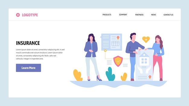 Vektor-Website-Gradient-Design-Vorlage Familienhaus, Auto und Krankenversicherung Landing Page-Konzepte für Website- und Mobile-Entwicklung Moderne flache Illustration