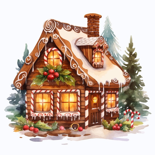 Vektor-weihnachtsaquarell-lebkuchenhäuser